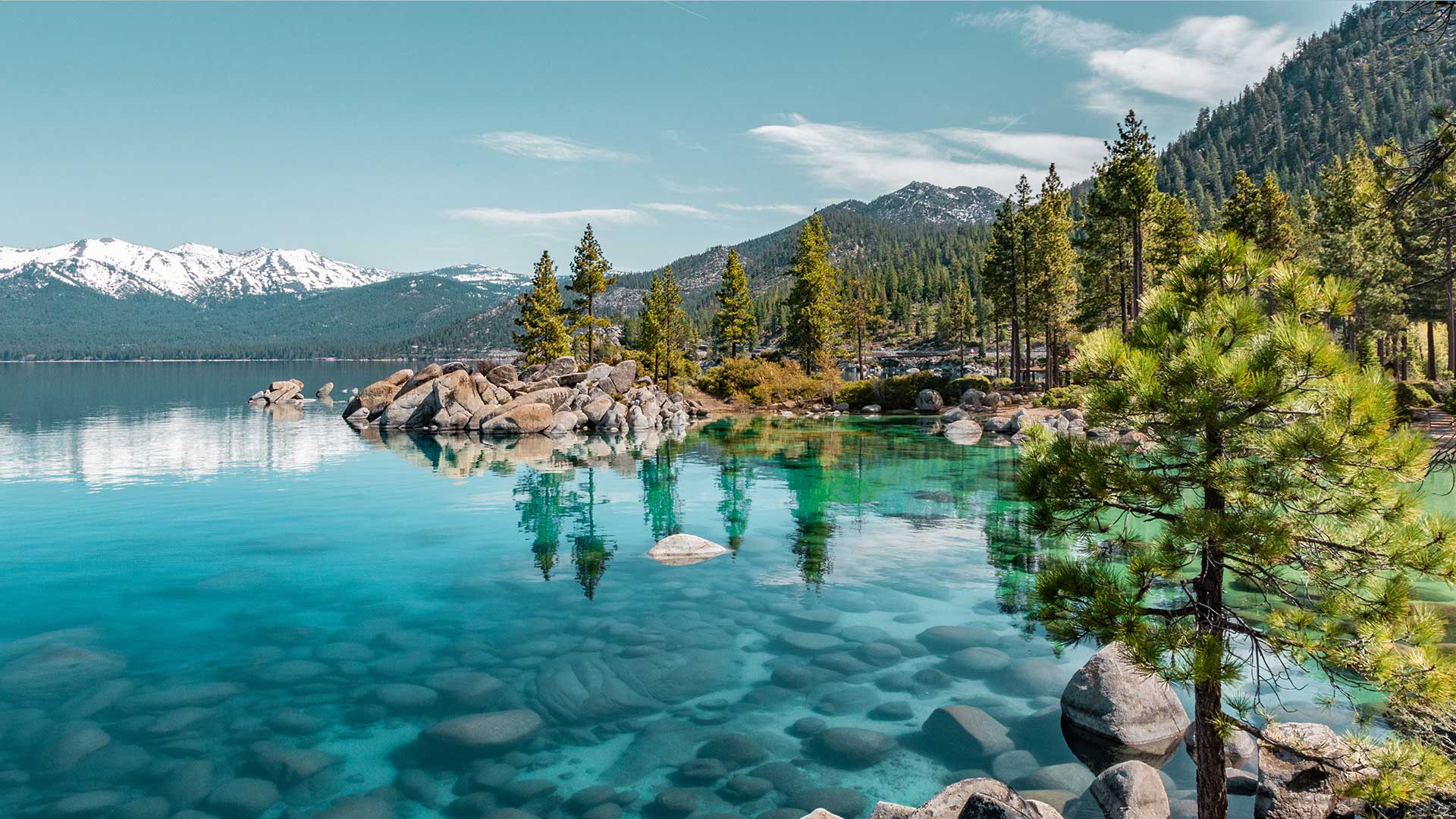 Mountains Trees River 